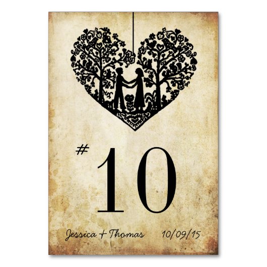 Hangen hartenboom Vintage Weddenschapsnummer Kaart (Voorkant)