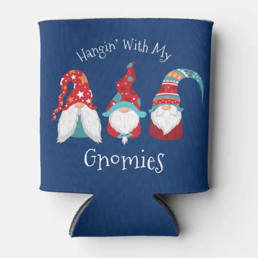 Hangen met mijn Gnomies Blue Funny Modern Holiday Blikjeskoeler (Voorkant)