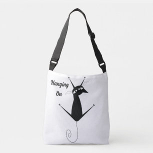 Hangen op zwarte kat crossbody tas