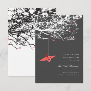 Hangen Red Paper Crane Asian Wedding Reception Kaart