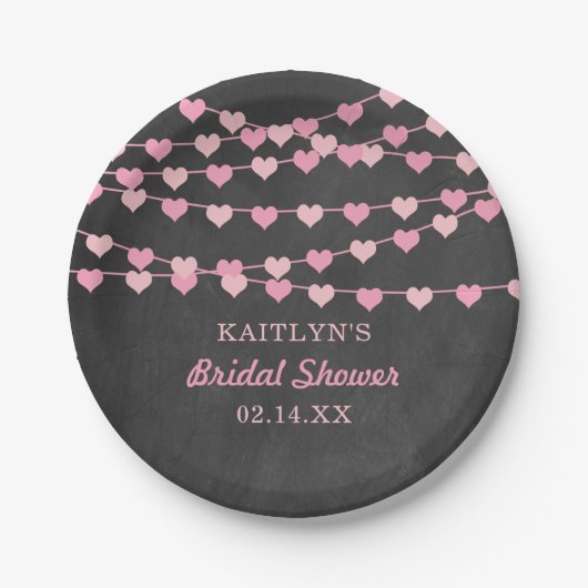 Hangen String Love Harten Bruiloft Feest Papieren Bordje (Voorkant)