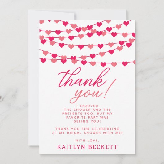 Hangen String Love Hartjes Bruiloft Feestje Bedankkaart (Voorkant)