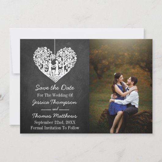 Hangend Collectie van de Hart Tree Chalkboard Wedd Save The Date (Voorkant)