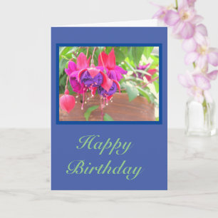 Hangend Fuchsia Plant/Happy Birthday/aanpasbaar Kaart
