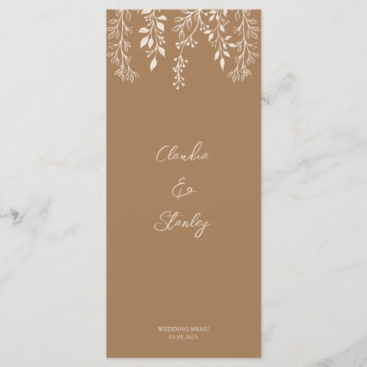 Hangende bloemen loof warm romantisch boho aards menu (Voorkant)