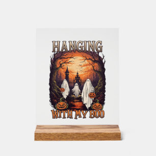 Hangende Boo Halloween Geesten Pompoenen Volle Maa Acryl Bord