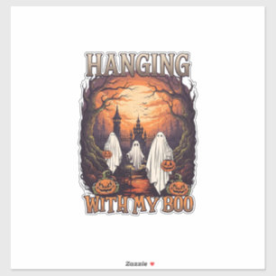 Hangende Boo Halloween Geesten Pompoenen Volle Maa Sticker