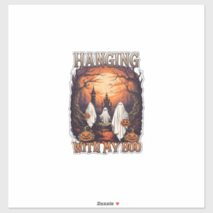 Hangende Boo Halloween Geesten Pompoenen Volle Maa Sticker
