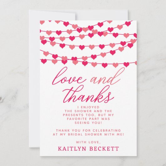 Hangende Hartjes Bruiloft Bedankkaart (Voorkant)