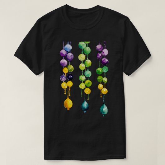 Hangende Mardi Gras Kralen in Goud Groen en Paarse T-shirt (Design voorkant)