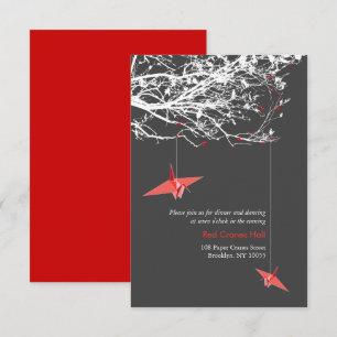 Hangende papieren kranen op takken Huwelijksrecept Kaart