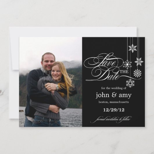 Hangende Sneeuwvlokken Save The Date Aankondiging (Voorkant)