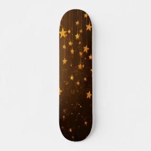 Hangende sterren met helder licht op bruin geel skateboard