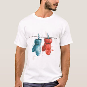 Hangende wanten op een waslijn minimalistische win t-shirt