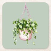 Hanging Basket Greenery Waterverf Vierkante Kartonnen Onderzetter (Voorkant)