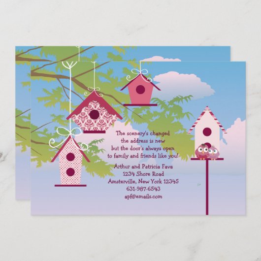 Hanging Bird Houses Moving Faire-part (Devant / Derrière)