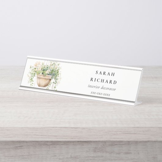 Hanging Floral House Planten Waterverf Botanisch Bureau Naambordje (Voorkant)