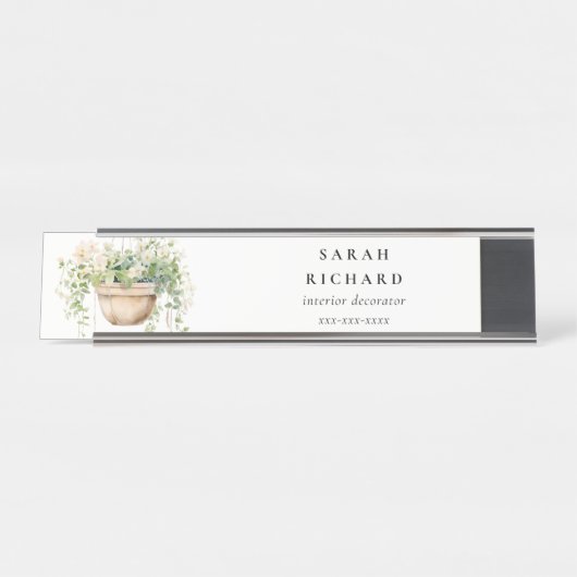 Hanging Floral House Planten Waterverf Botanisch Bureau Naambordje (Voorkant)