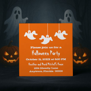Hanging Ghosts Invitation Halloween, Orange