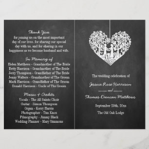 Hanging Heart Tree Chalkboard Programme de mariage