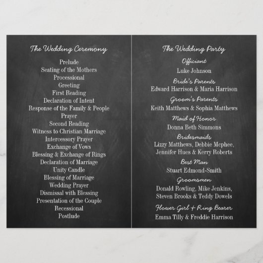 Hanging Heart Tree Chalkboard Wedding Programme (Achterkant)