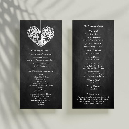Hanging Heart Tree Chalkboard Wedding Programme Programma