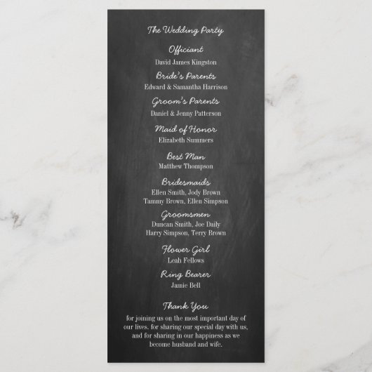 Hanging Heart Tree Chalkboard Wedding Programme Programma (Achterkant)
