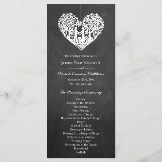 Hanging Heart Tree Chalkboard Wedding Programme Programma (Voorkant)