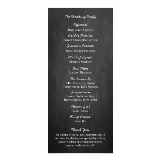 Hanging Heart Tree Chalkboard Wedding Programme Reclamekaart (Achterkant)