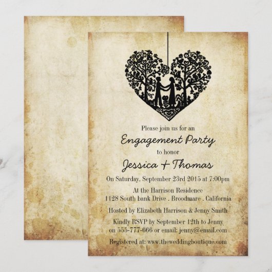 Hanging Heart Tree  Verloving Shower Kaart (Voorkant / Achterkant)