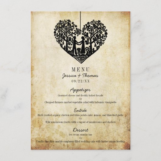 Hanging Heart Tree Vintage Wedding Menu (Devant)