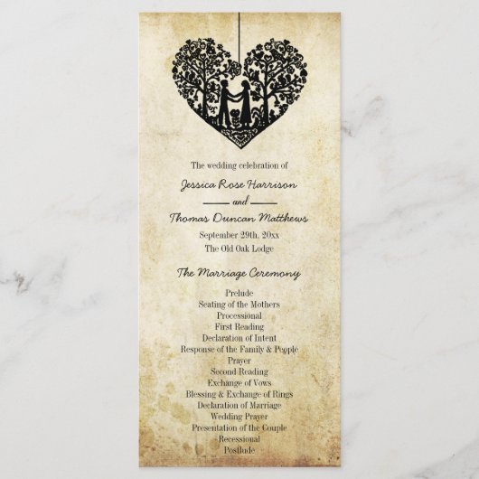 Hanging Heart Tree Vintage Wedding Programme (Devant)