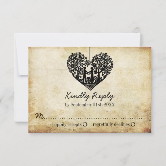 Hanging Heart Tree Vintage Wedding RSVP (Devant)