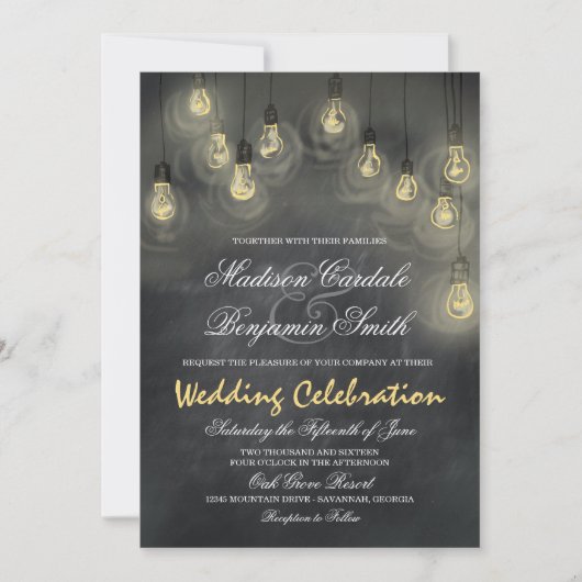 Hanging Lights  Chalkboard Wedding Invites Kaart (Voorkant)