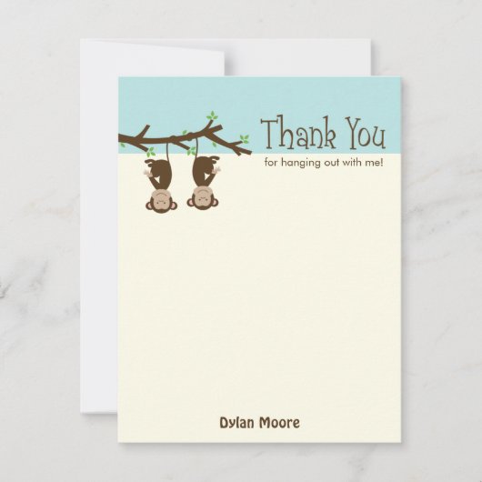 Hanging Monkeys Thank You Card - Blauw Bedankkaart (Voorkant)