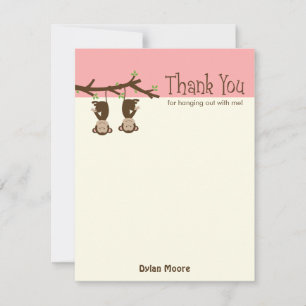 Hanging Monkeys Thank You Card - Roze Bedankkaart