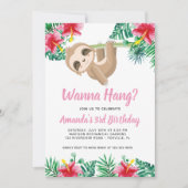 Hanging Sloth Girl Anniversaire Invitation (Devant)