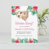 Hanging Sloth Girl Anniversaire Invitation (Debout devant)