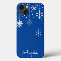 Hanging Snowflakes Blue Nom unique iPhone 13 Coque