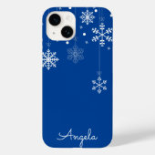 Hanging Snowflakes Blue Nom unique iPhone 14 Coque (Verso)