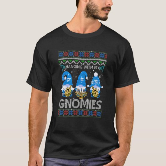 Hanging With Gnomies Gnome Happy Hanukkah Ugly Swe T-shirt (Voorkant)