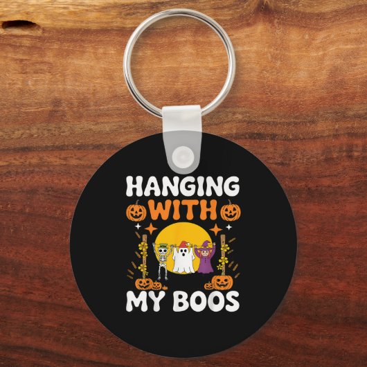 Hanging With My Boos Funny Halloween Ghost Witch S Sleutelhanger (Voorkant)