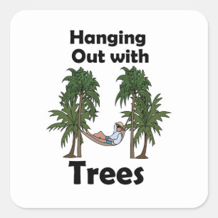 Hangmat Kamperen Uitwaaien Tussen Bomen Grappige Q Vierkante Sticker