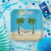 Hangmat op Tropical Beach Papieren Bordje (Feest)