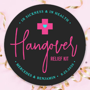 Hangover Relief Kit Hot Pink Blauwgroen bruiloft Ronde Sticker
