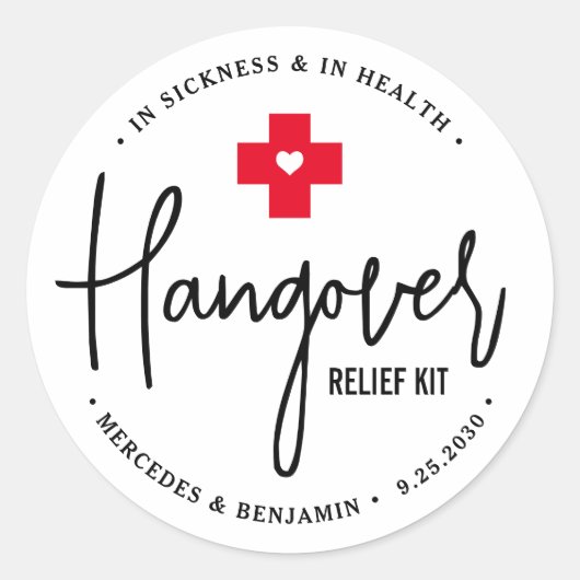 Hangover Relief Kit Personalized Wedding Favor Ronde Sticker (Voorkant)
