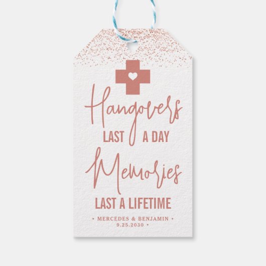 Hangover Relief Kit Roos Gold Modern Weddenschap Cadeaulabel (Achterkant)