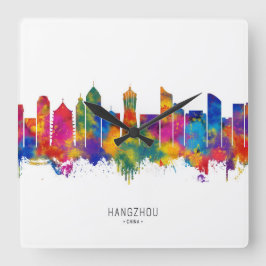Hangzhou China Skyline Vierkante Klok