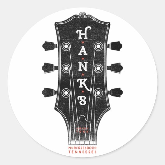Hank's gitaarhoofd ronde sticker (Voorkant)