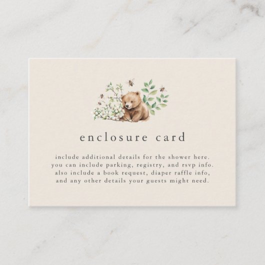 HANNAH Gender Neutraal Woodland Baby shower Informatiekaartje (Voorkant)